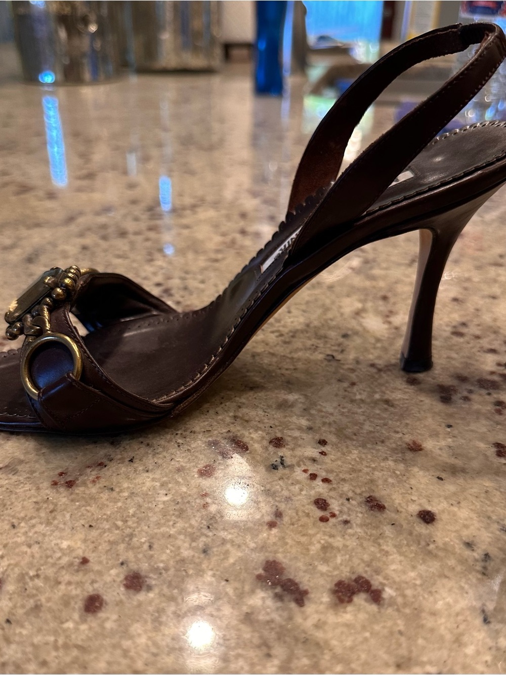 Manolo Blahnik Brown Stone & Chain
Embellished Slingback Heels; Size 36.5 - Picture 4 of 12